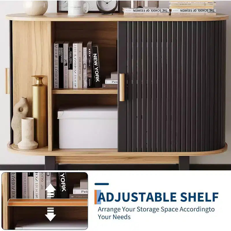 Fluted Sideboard with Sliding Door & Adjustable Shelf