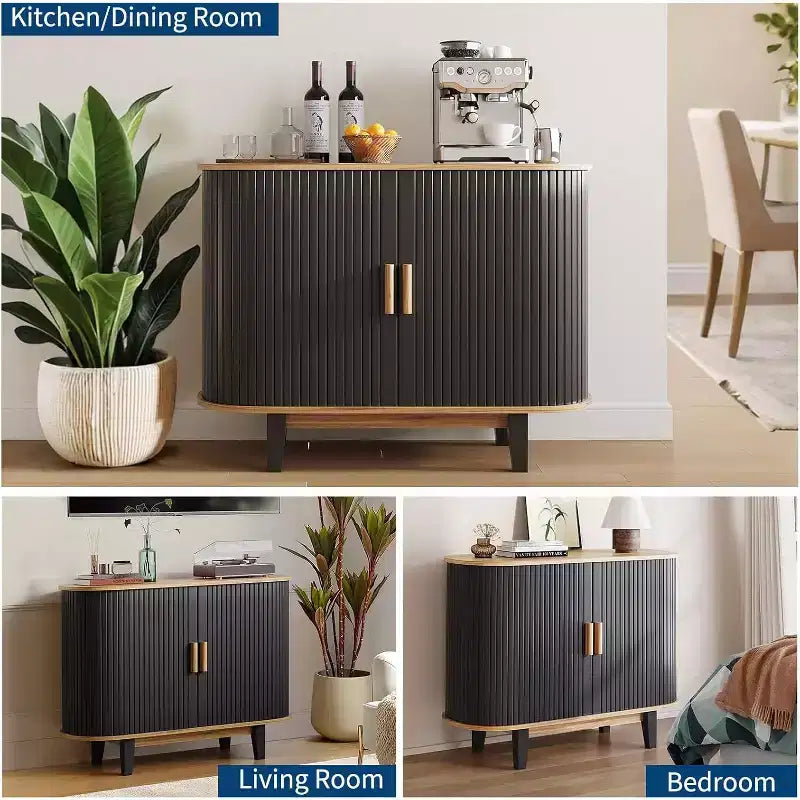Fluted Sideboard with Sliding Door & Adjustable Shelf