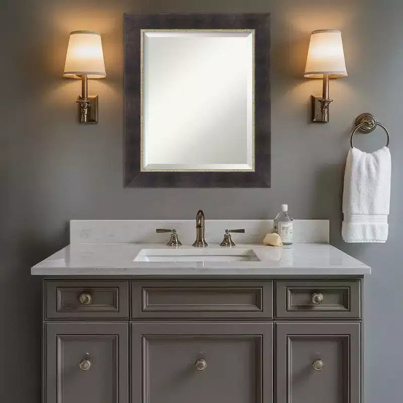 Antique Bronze Beveled Wood Framed Bathroom Vanity Wall Mirror