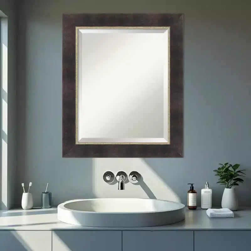 Antique Bronze Beveled Wood Framed Bathroom Vanity Wall Mirror