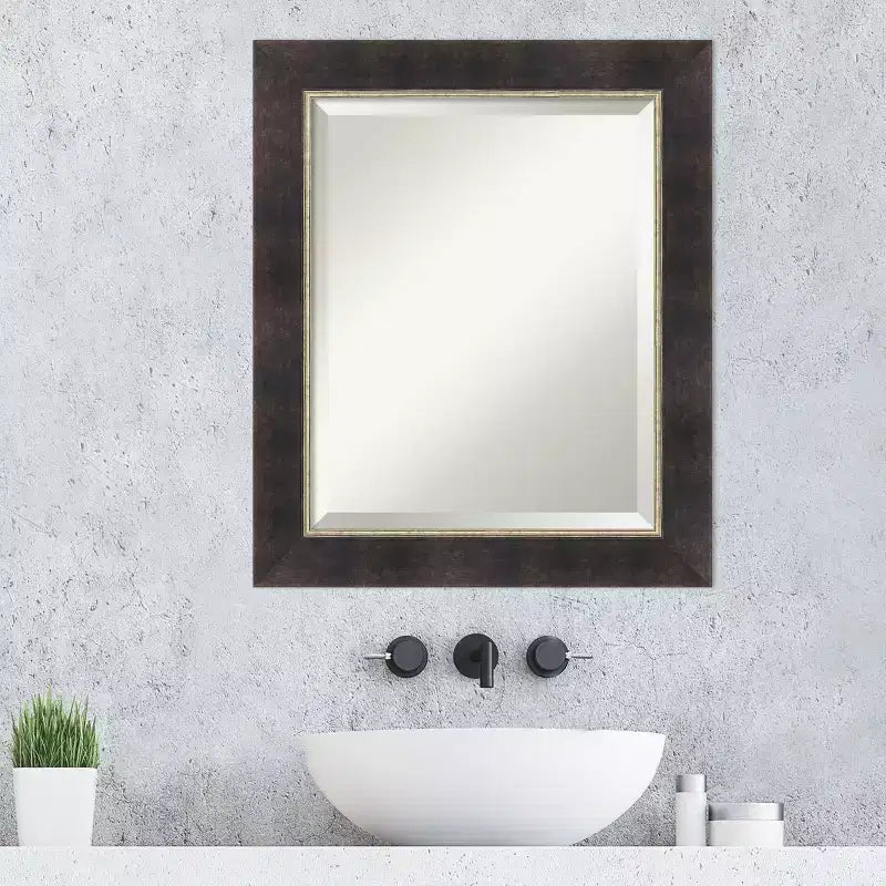Antique Bronze Beveled Wood Framed Bathroom Vanity Wall Mirror
