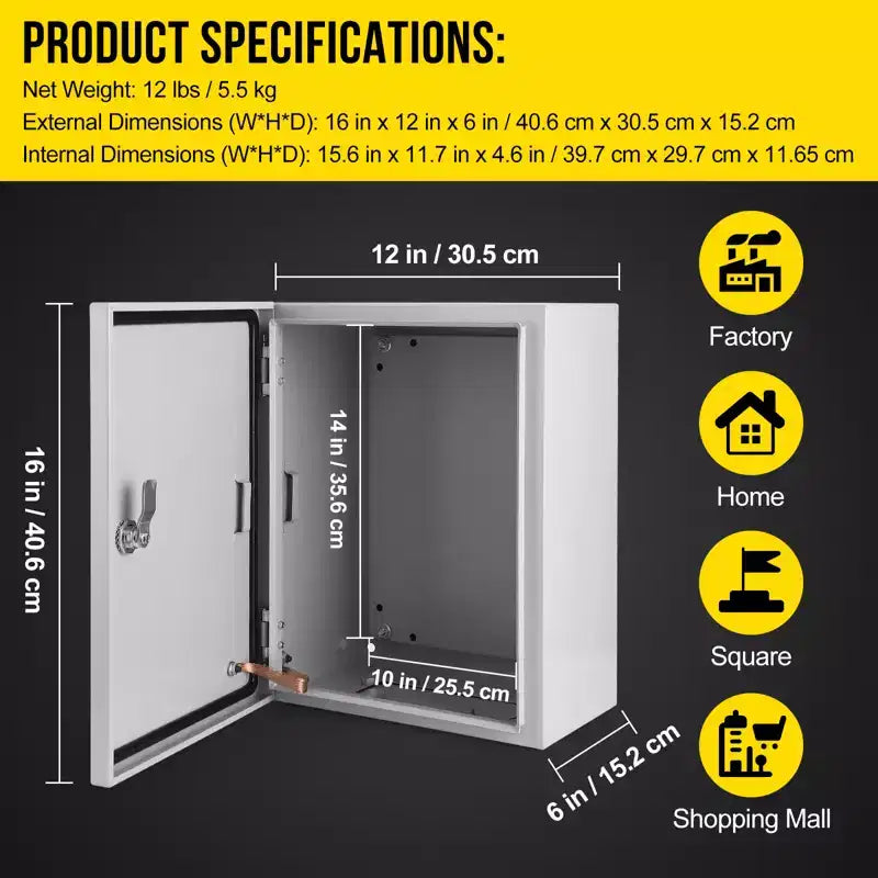NEMA 4X Waterproof Steel Electrical Box, IP66 Dustproof, Outdoor/Indoor Electrical Junction Box, Lockable Junction Box