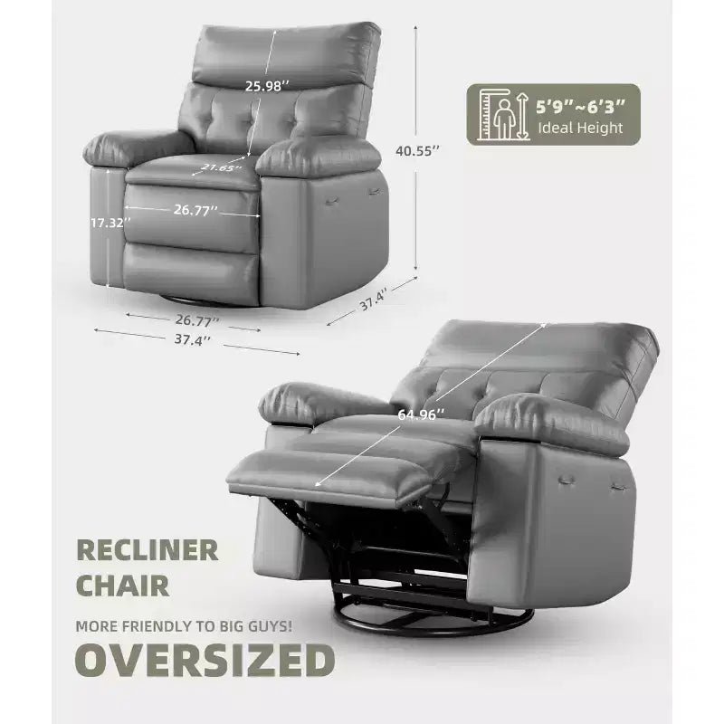 27" Oversized Recliner Chair 360 Swivel Rocker with Heat & Massage