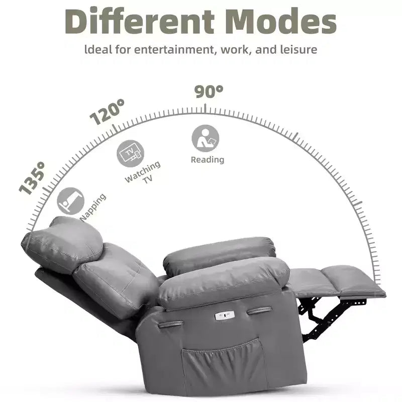 27" Oversized Recliner Chair 360 Swivel Rocker with Heat & Massage