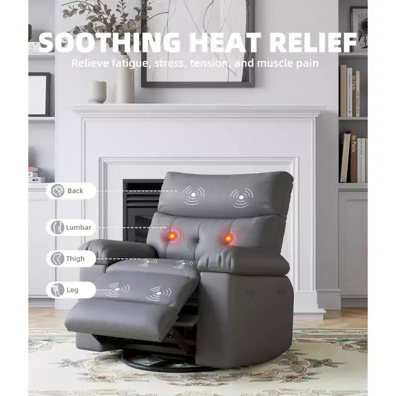 27" Oversized Recliner Chair 360 Swivel Rocker with Heat & Massage