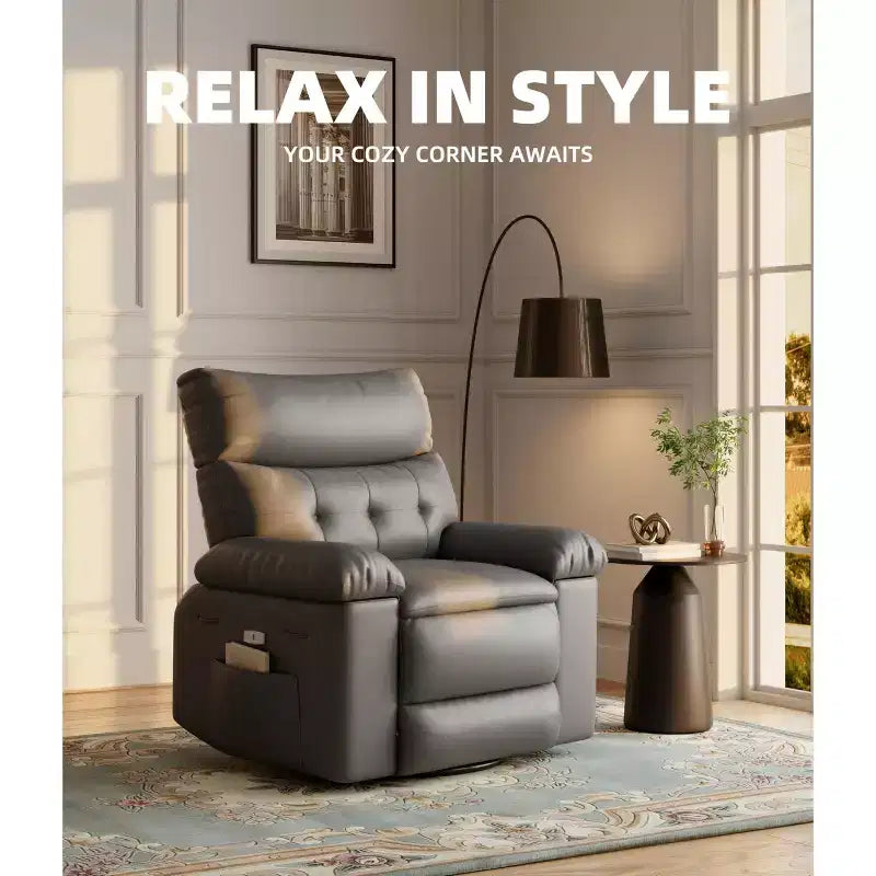 27" Oversized Recliner Chair 360 Swivel Rocker with Heat & Massage