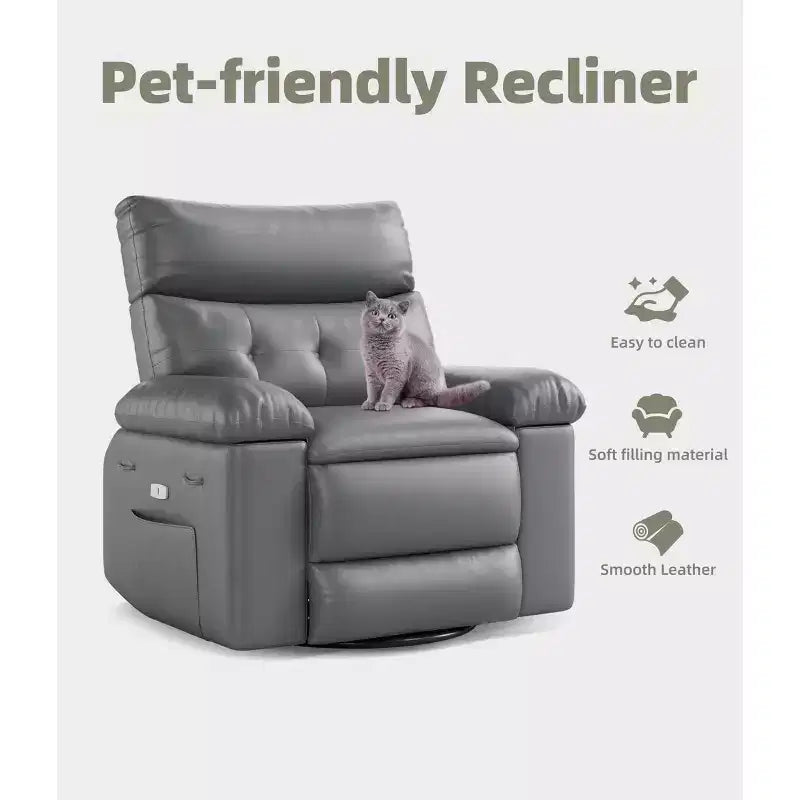 27" Oversized Recliner Chair 360 Swivel Rocker with Heat & Massage