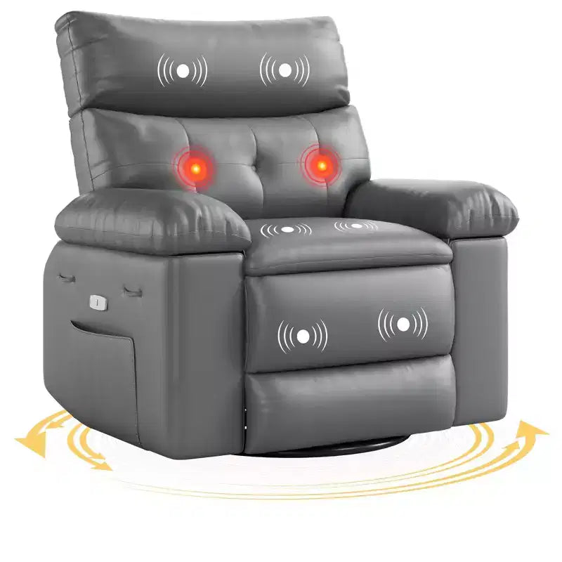 27" Oversized Recliner Chair 360 Swivel Rocker with Heat & Massage