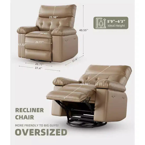 27" Oversized Recliner Chair 360 Swivel Rocker with Heat & Massage