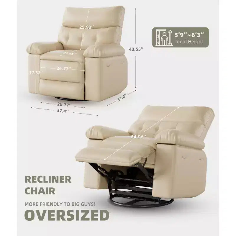 27" Oversized Recliner Chair 360 Swivel Rocker with Heat & Massage