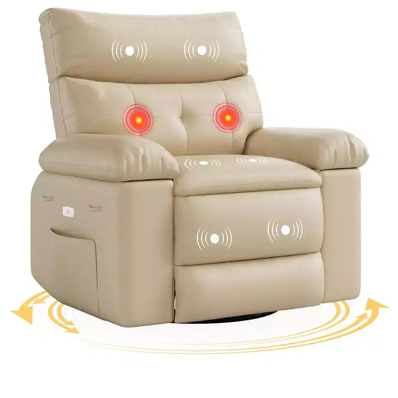 27" Oversized Recliner Chair 360 Swivel Rocker with Heat & Massage