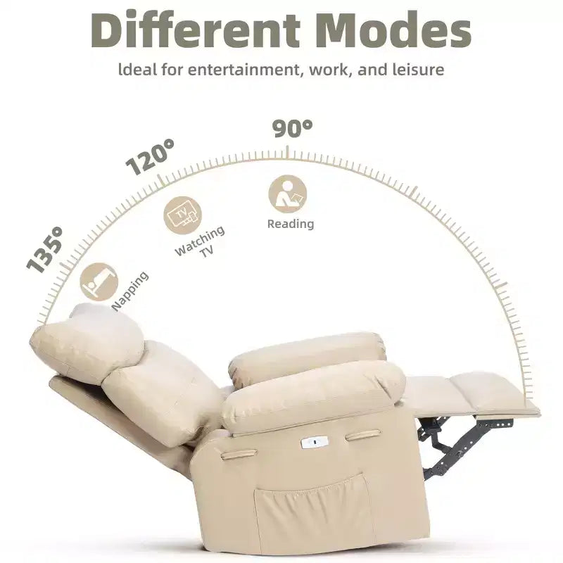 27" Oversized Recliner Chair 360 Swivel Rocker with Heat & Massage