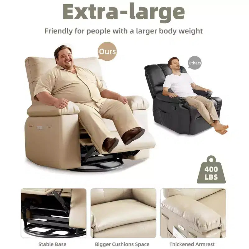 27" Oversized Recliner Chair 360 Swivel Rocker with Heat & Massage