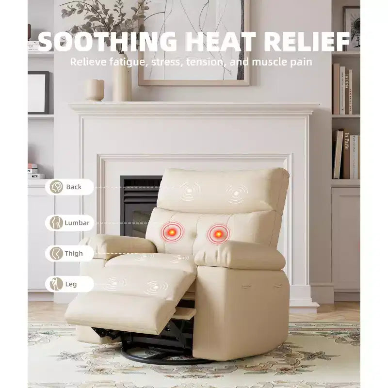 27" Oversized Recliner Chair 360 Swivel Rocker with Heat & Massage