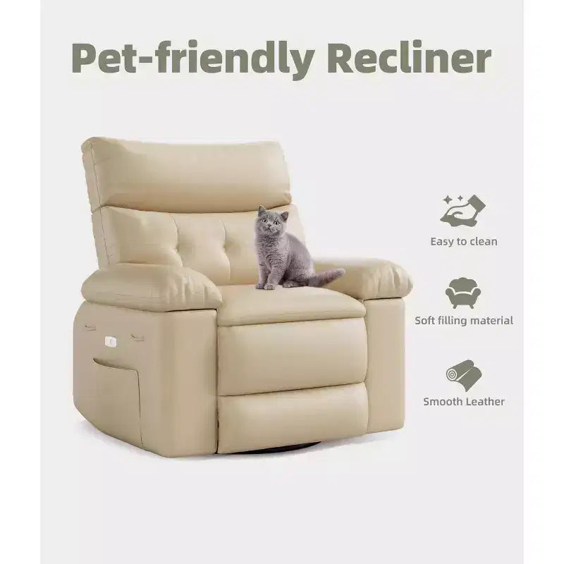27" Oversized Recliner Chair 360 Swivel Rocker with Heat & Massage