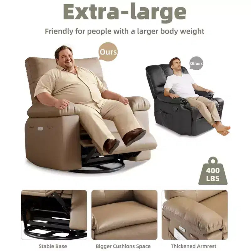 27" Oversized Recliner Chair 360 Swivel Rocker with Heat & Massage