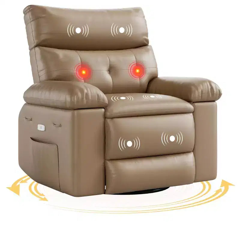 27" Oversized Recliner Chair 360 Swivel Rocker with Heat & Massage