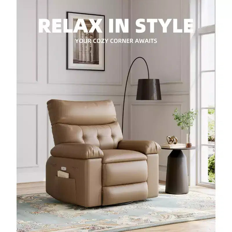 27" Oversized Recliner Chair 360 Swivel Rocker with Heat & Massage