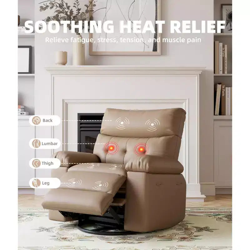 27" Oversized Recliner Chair 360 Swivel Rocker with Heat & Massage