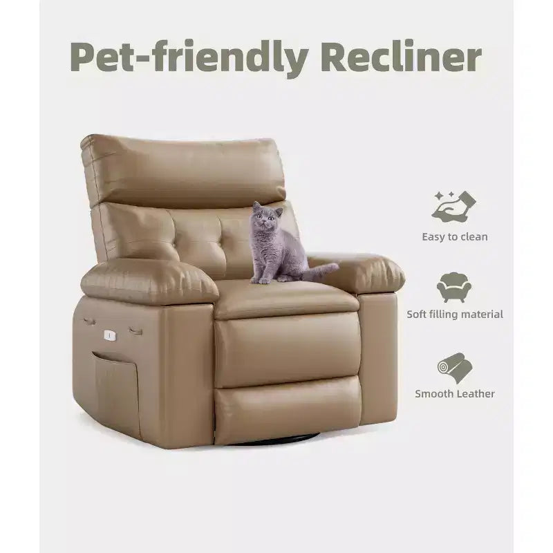 27" Oversized Recliner Chair 360 Swivel Rocker with Heat & Massage