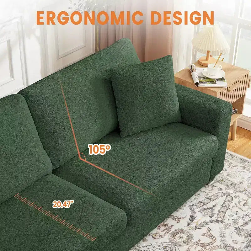 83 Couch for Living Room, Comfy Sofa with Deep Seat, Modern Sofa with Wide Armrest, Removeable Cover, Teddy Fleece 3 Seater Couch for Bedroom