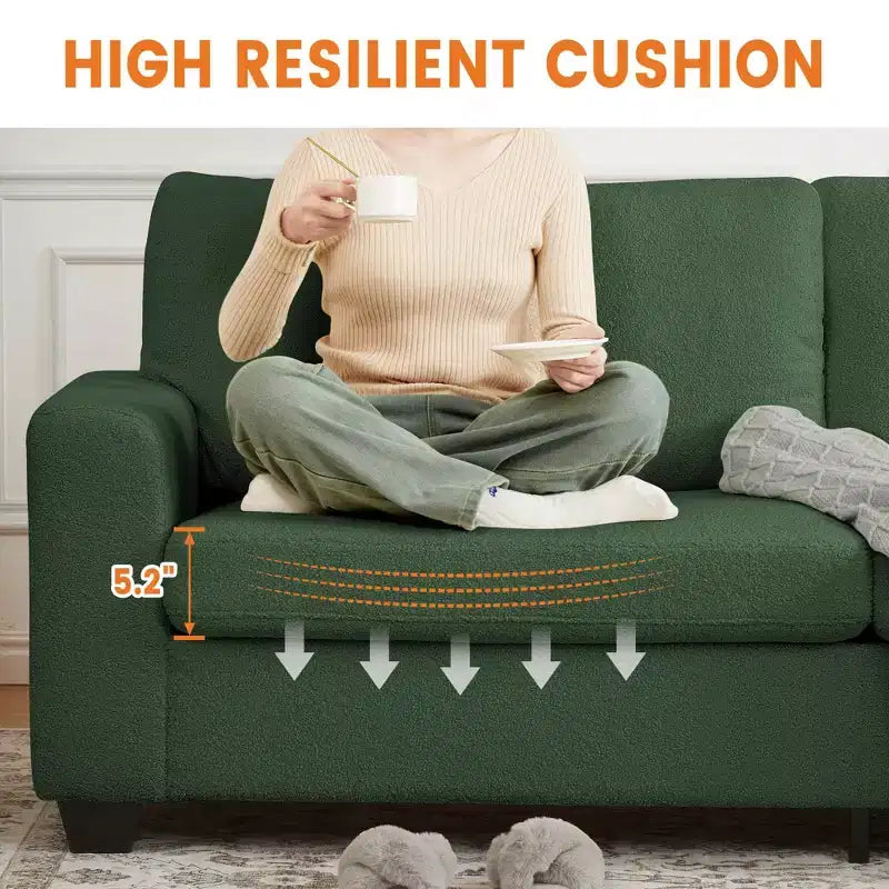 83 Couch for Living Room, Comfy Sofa with Deep Seat, Modern Sofa with Wide Armrest, Removeable Cover, Teddy Fleece 3 Seater Couch for Bedroom