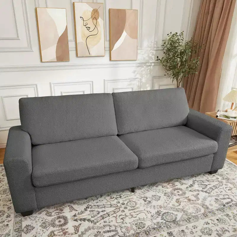 83 Couch for Living Room, Comfy Sofa with Deep Seat, Modern Sofa with Wide Armrest, Removeable Cover, Teddy Fleece 3 Seater Couch for Bedroom