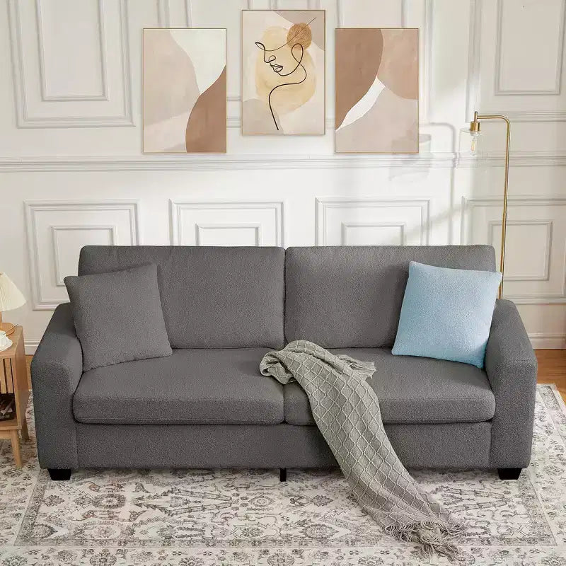 83 Couch for Living Room, Comfy Sofa with Deep Seat, Modern Sofa with Wide Armrest, Removeable Cover, Teddy Fleece 3 Seater Couch for Bedroom