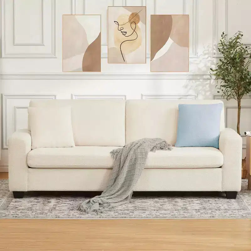 83 Couch for Living Room, Comfy Sofa with Deep Seat, Modern Sofa with Wide Armrest, Removeable Cover, Teddy Fleece 3 Seater Couch for Bedroom