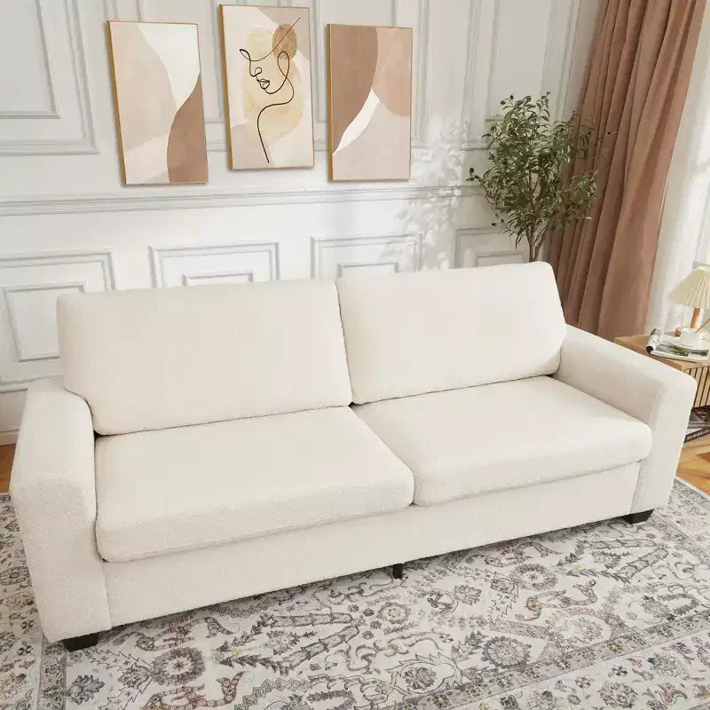 83 Couch for Living Room, Comfy Sofa with Deep Seat, Modern Sofa with Wide Armrest, Removeable Cover, Teddy Fleece 3 Seater Couch for Bedroom
