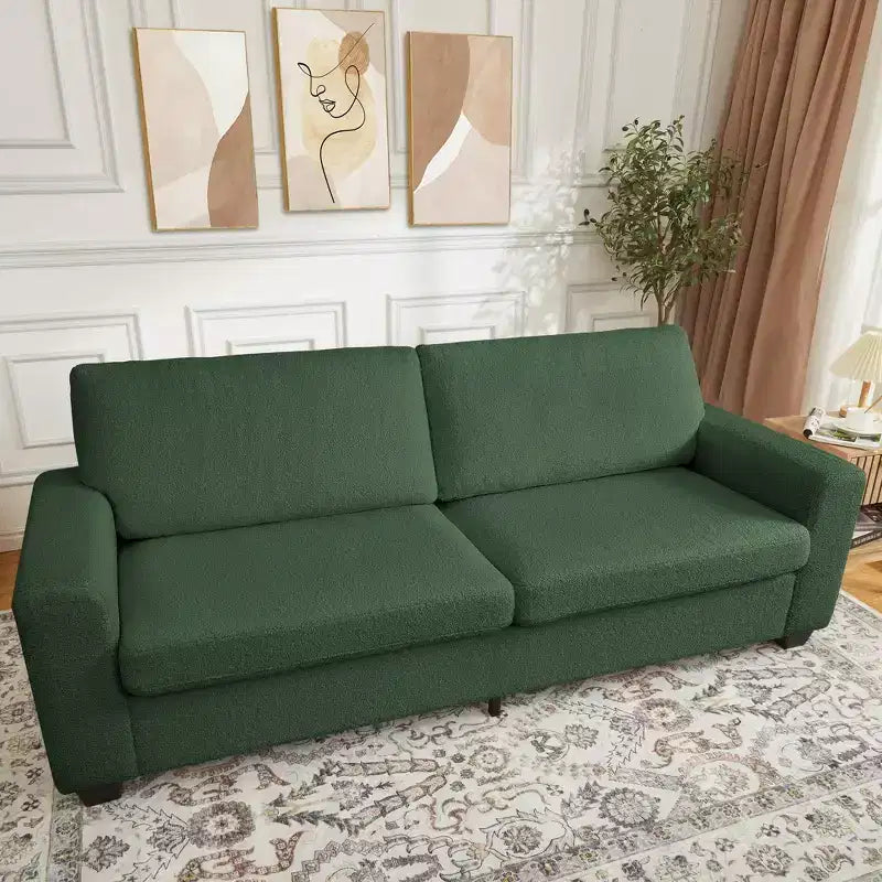83 Couch for Living Room, Comfy Sofa with Deep Seat, Modern Sofa with Wide Armrest, Removeable Cover, Teddy Fleece 3 Seater Couch for Bedroom