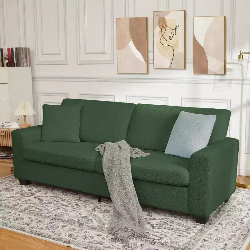 83 Couch for Living Room, Comfy Sofa with Deep Seat, Modern Sofa with Wide Armrest, Removeable Cover, Teddy Fleece 3 Seater Couch for Bedroom