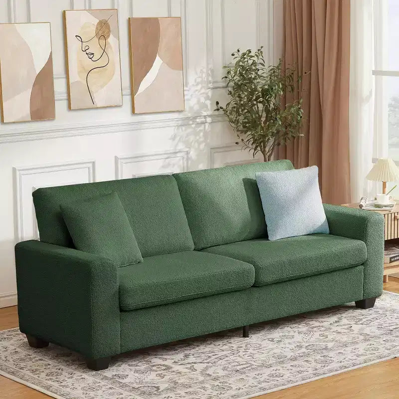 83 Couch for Living Room, Comfy Sofa with Deep Seat, Modern Sofa with Wide Armrest, Removeable Cover, Teddy Fleece 3 Seater Couch for Bedroom