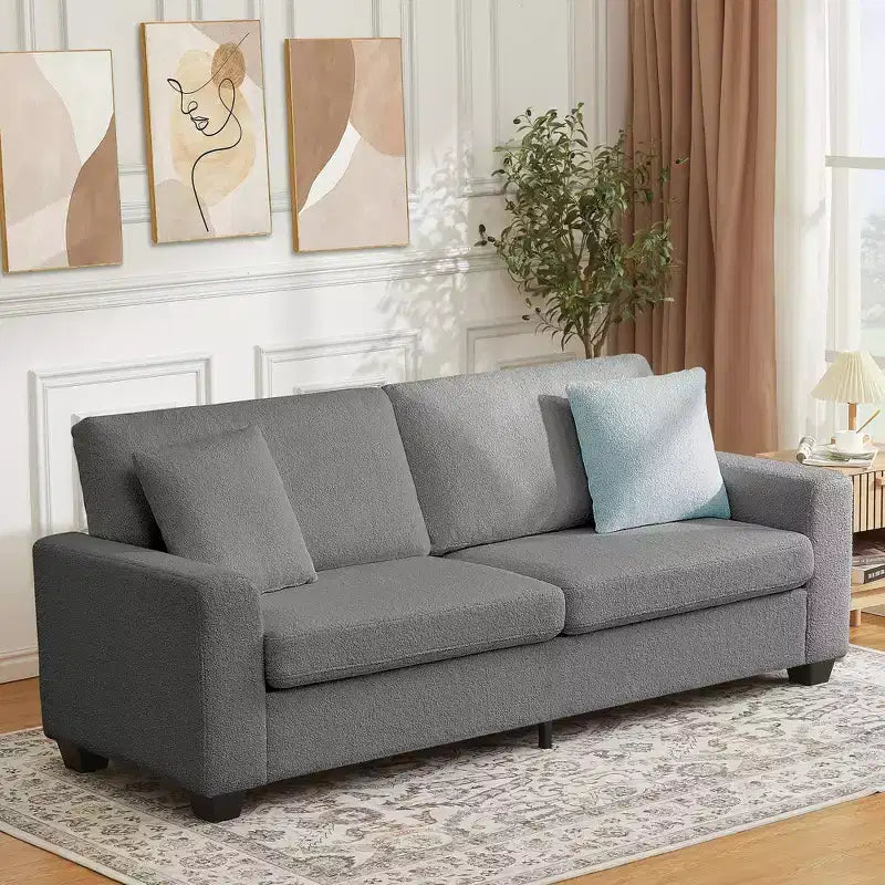83 Couch for Living Room, Comfy Sofa with Deep Seat, Modern Sofa with Wide Armrest, Removeable Cover, Teddy Fleece 3 Seater Couch for Bedroom