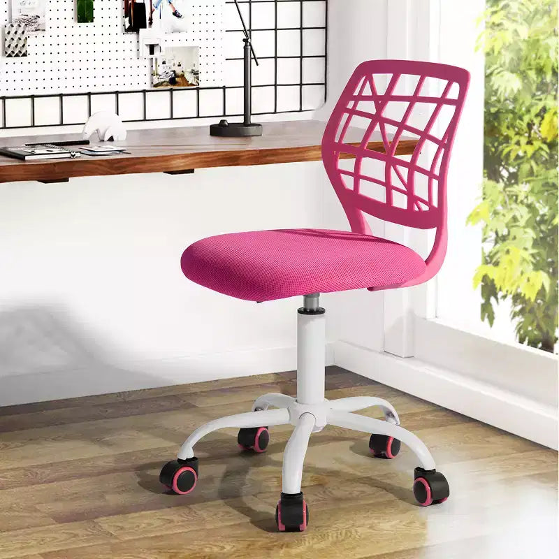Adjustable Desk Chair with Padded Seat Cushion, Plastic Backrest and Wheels, Pink