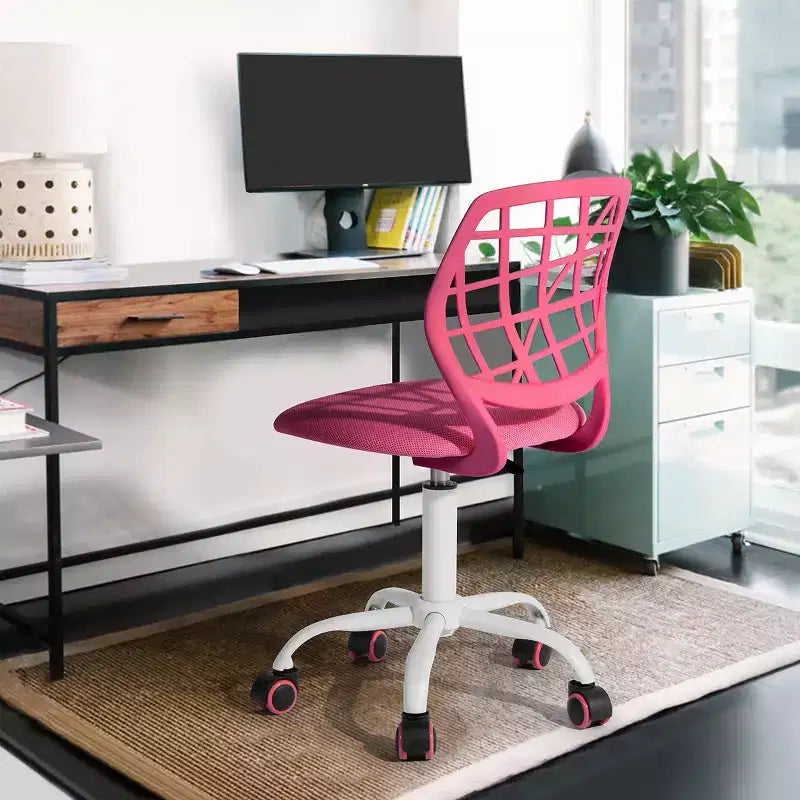 Adjustable Desk Chair with Padded Seat Cushion, Plastic Backrest and Wheels, Pink