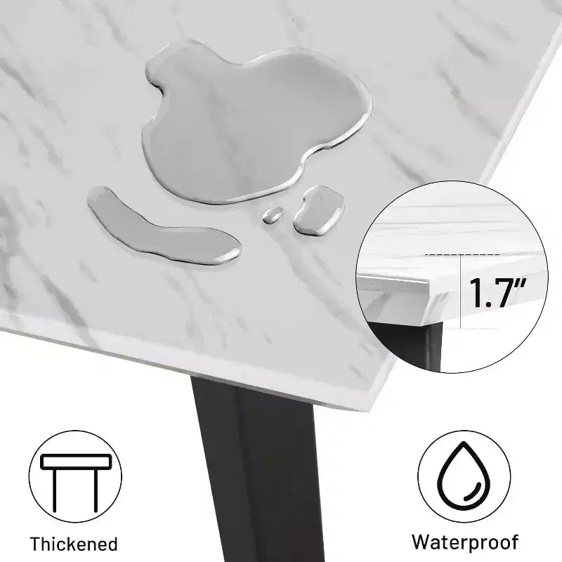 Dining Table for 4-6 Person with Faux Marble Print Tabletop and Metal Steel Legs, White
