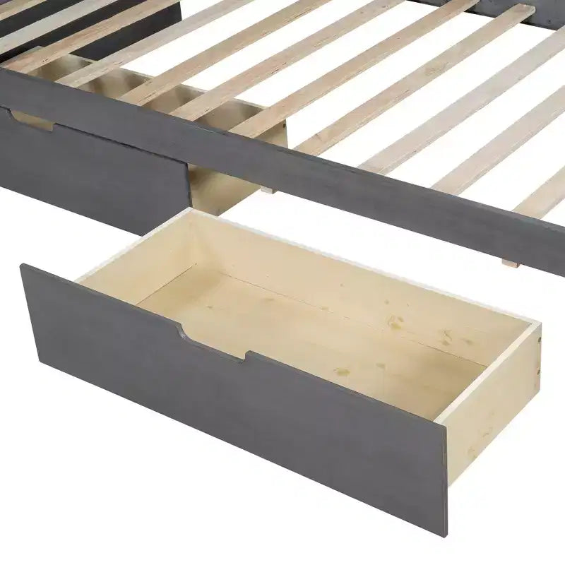Twin Size Daybed Frame with Storage Drawers, Farmhouse L Shaped Corner Daybed Bed for Bedroom, Grey