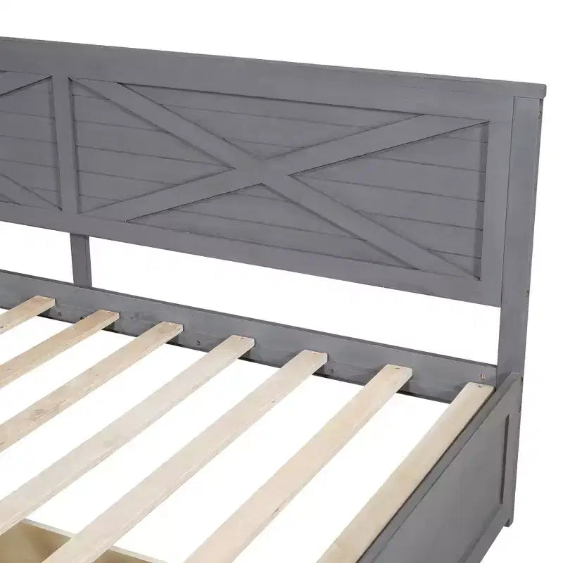Twin Size Daybed Frame with Storage Drawers, Farmhouse L Shaped Corner Daybed Bed for Bedroom, Grey
