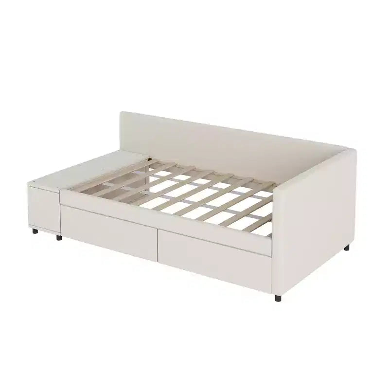 Twin Size L-Shaped Platform Bed with Wrap-Around Storage and Drawers