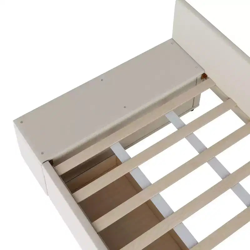 Twin Size L-Shaped Platform Bed with Wrap-Around Storage and Drawers