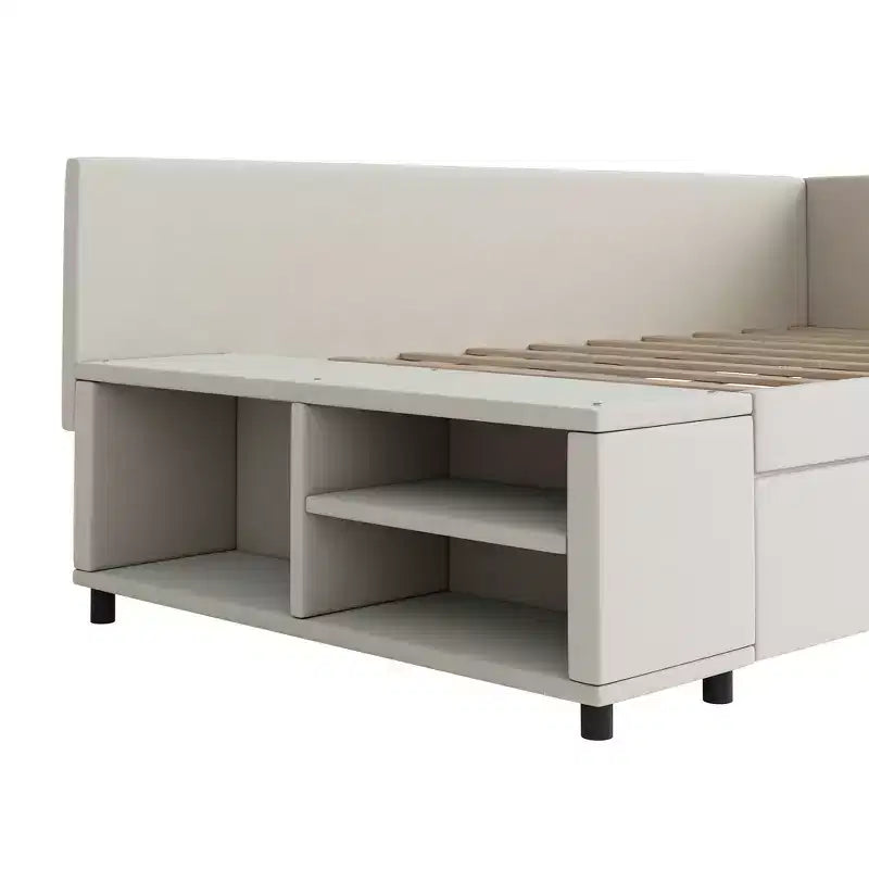Twin Size L-Shaped Platform Bed with Wrap-Around Storage and Drawers