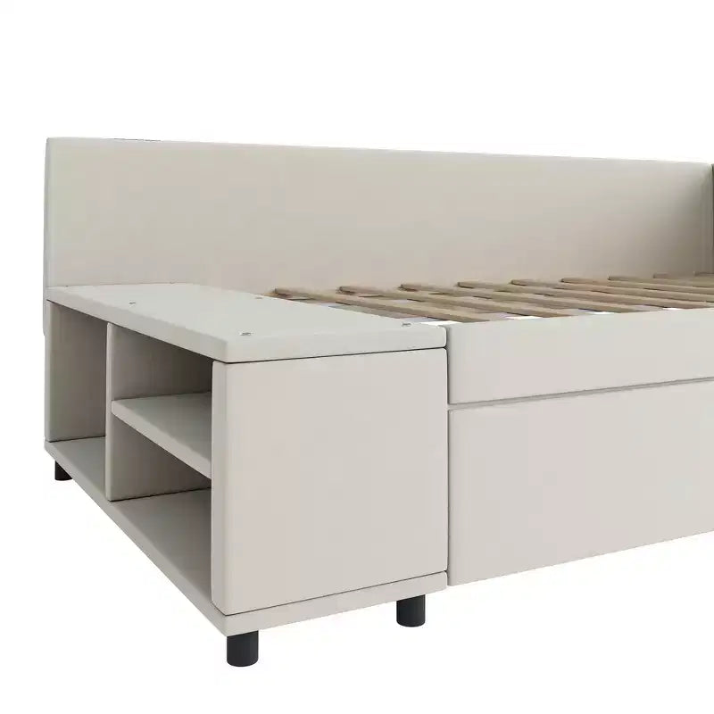 Twin Size L-Shaped Platform Bed with Wrap-Around Storage and Drawers