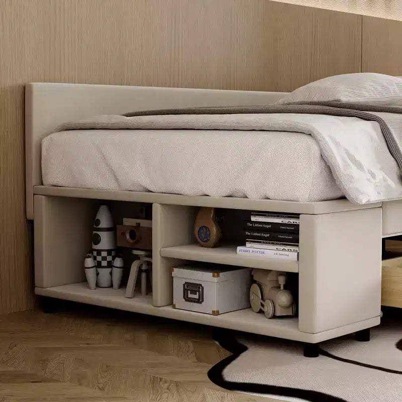 Twin Size L-Shaped Platform Bed with Wrap-Around Storage and Drawers