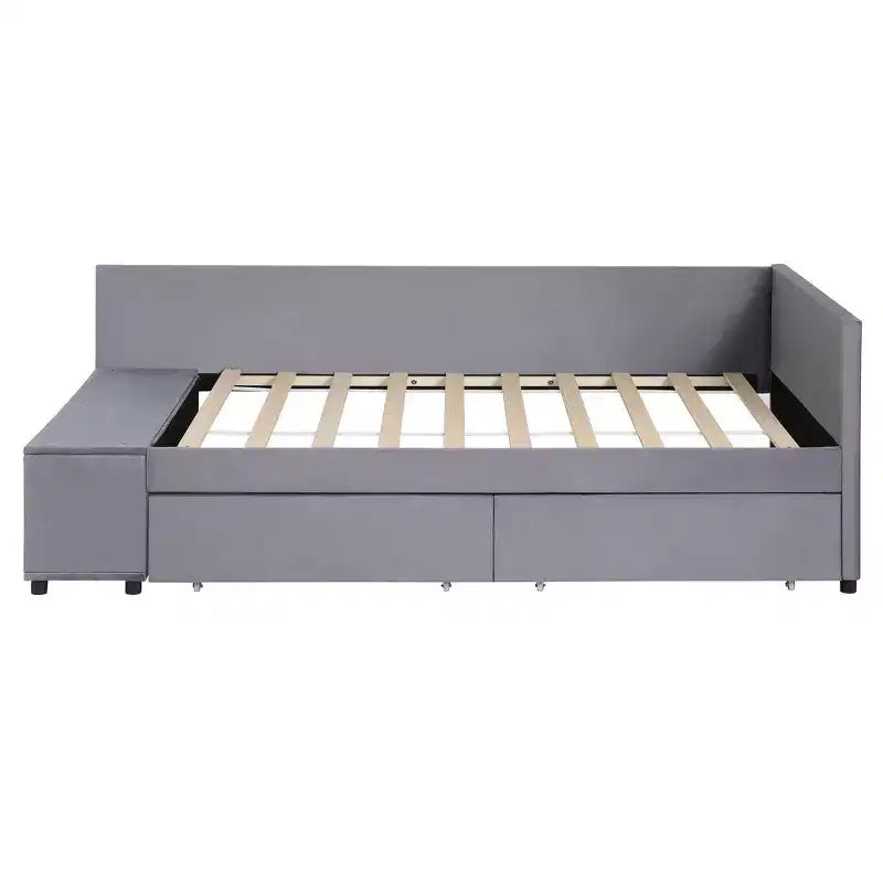Twin Size L-Shaped Platform Bed with Wrap-Around Storage and Drawers