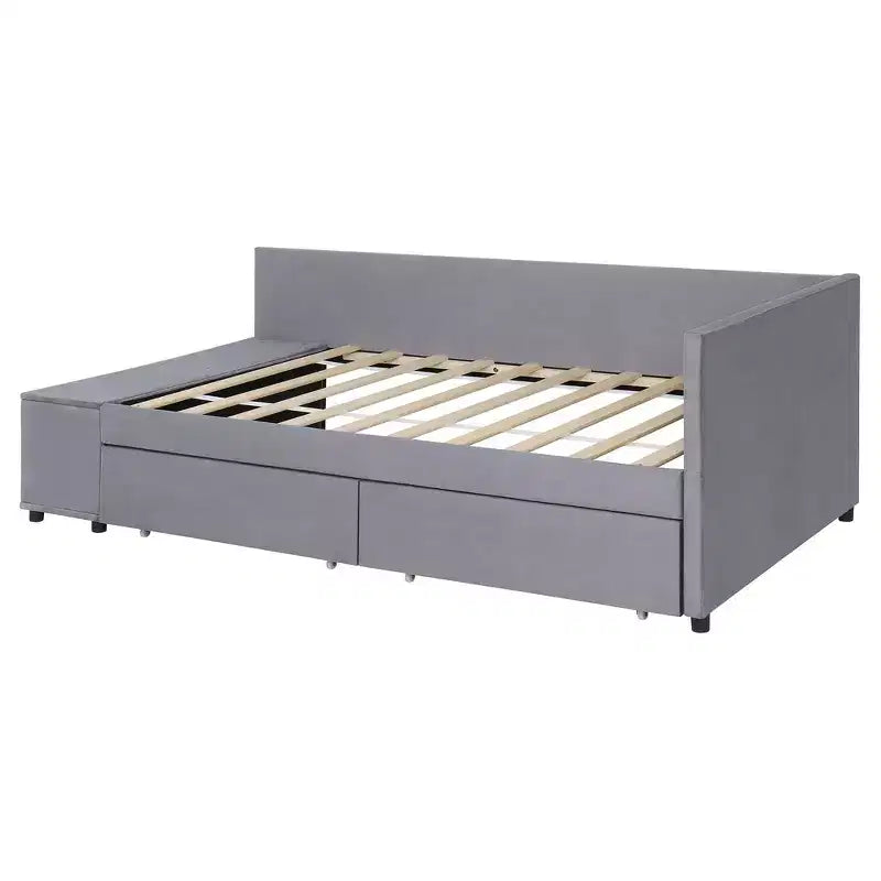 Twin Size L-Shaped Platform Bed with Wrap-Around Storage and Drawers