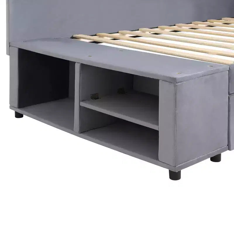 Twin Size L-Shaped Platform Bed with Wrap-Around Storage and Drawers