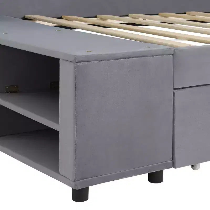 Twin Size L-Shaped Platform Bed with Wrap-Around Storage and Drawers