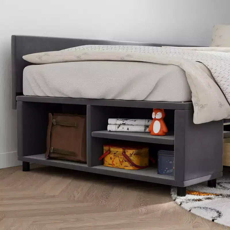 Twin Size L-Shaped Platform Bed with Wrap-Around Storage and Drawers