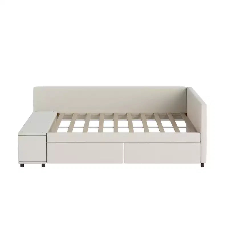 Twin Size L-Shaped Platform Bed with Wrap-Around Storage and Drawers